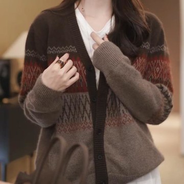 (免運)復古費爾島毛衣開衫女2025秋冬新款加厚慵懶風法式高級感針織外套