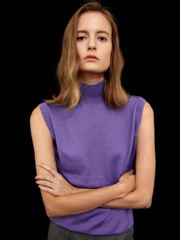 Silk Cashmere High Neck Sleeveless Knit Top Violet