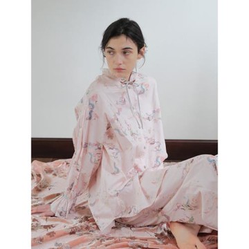 朵朵可可睡衣女2025春秋新款純棉貢緞中式中長印花甜美長袖家居