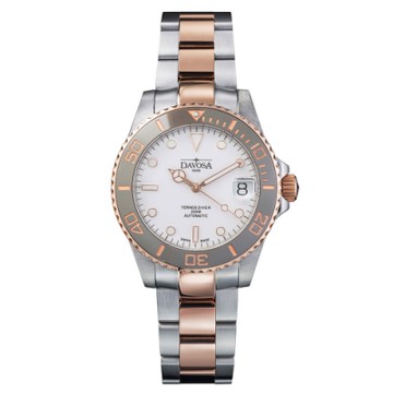 DAVOSA 166.196.20 TERNOS MEDIUM AUTOMATIC 莫凡迪灰專業陶瓷圈玫瑰金200M潛水女錶/36mm