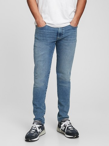 男裝 緊身牛仔褲-淺色水洗