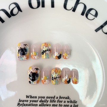 ✨Hannah✨穿戴甲可愛手工手繪流行捏捏貓眼短款ins風預定美甲甜美可愛精緻穿戴甲 TW2P