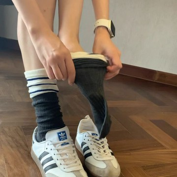 2款多色現貨秒出【JinG】又愛上拼色雙螺口長襪♥️粗條中筒襪 泡泡襪 芭蕾襪 JK襪 學生襪子 小腿襪 堆堆襪 學院風
