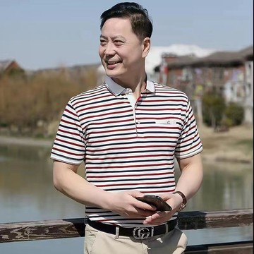 中老年衣服 中年男裝 爸爸衣服 爸爸裝 中老年男装 polo衫 男衣服 男polo衫短袖爸爸夏季短袖t恤真口袋中415