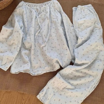 【台灣發貨】可愛碎花睡衣套裝 春秋可愛長袖套裝 海鹽小兔 睡衣 居家服 女套裝 女秋季可外穿 可愛睡衣