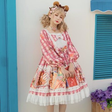 原創郵票熊軟妹lolita連衣裙loop洋裝公主長袖新年洛麗塔甜系