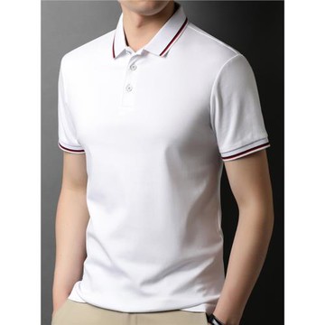 2025夏季絲光棉短袖t恤男翻領純棉寬松半袖polo衫男裝翻領體恤衫