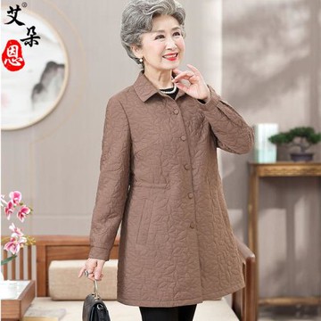 中老年人春秋裝女媽媽夾棉外套薄款棉衣老人太太衣服奶奶洋氣風衣