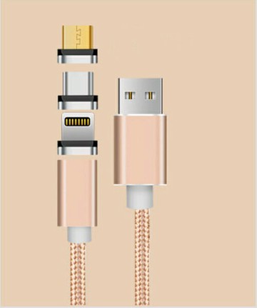 磁吸式充電線 數據通信快充電線 一線3頭 安卓 / iPhone / TYPE-C 傳輸線－粉金色