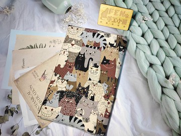 厚棉布料手繪漫畫貓貓布書套-手冊套-布書衣可適用A5大小書籍-25K