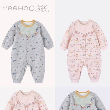 英氏嬰兒連體衣 女寶春秋可拆口肩莫代爾居家爬服 YZJAJ30012A01