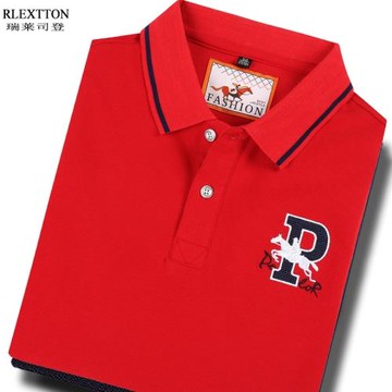 夏季男士短袖T恤翻領POLO衫本命年大紅色純棉體恤保羅刺繡上衣服T