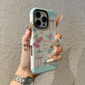 薄荷貓貓蘋果17promax手機殼iPhone16pro卡通菲林二合一保護套15pro女13可愛14新