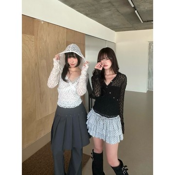 韓系蕾絲連帽兩穿設計上衣（現貨）