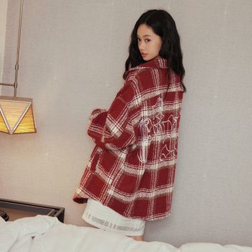 OB嚴選-保暖羊毛格紋刺繡襯衫外套《EA3717-》