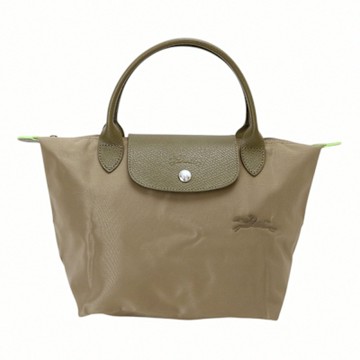 LONGCHAMP  GREEN 再生尼龍短把摺疊水餃包(褐綠色)S