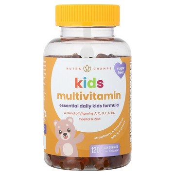 NutraChamps, 兒童多維生素，草莓、西番蓮、桃子和櫻桃味，120 全素食軟糖