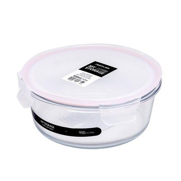 NEOFLAM專利耐熱玻璃保鮮盒 圓形-950ml (粉紅膠條)