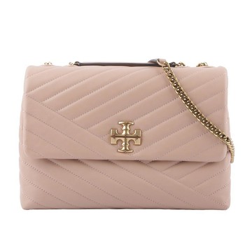 TORY BURCH Kira 縫線設計翻蓋肩背斜背鍊包(沙色)