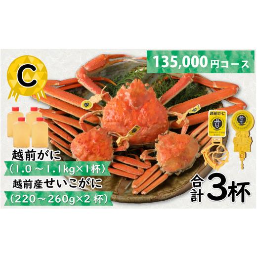 ふるさと納税 福井県 福井市 Ｃ　越前がに(越前産ズワイガニ・オス)1.0〜1.1ｋｇ×１杯   越前産せいこがに(越前産ズワイガニ・メス)220〜260ｇ×２杯　合計３…