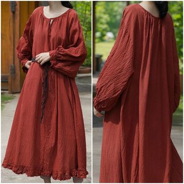 [米蘭精品] 現貨+預購 新中式長洋裝棉麻上衣亞麻長裙A字裙連身裙子大碼休閒女裝-短袖日系抓皺74md21