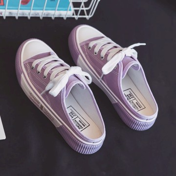 夏季新款無后跟拖鞋帆布鞋女半拖鞋韓版百搭平底一腳蹬懶人鞋