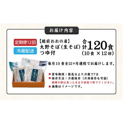 ふるさと納税 福井県 大野市 越前大野産 石臼挽き 越前そば 生そば10食 × 12回 計120食（つゆ付）