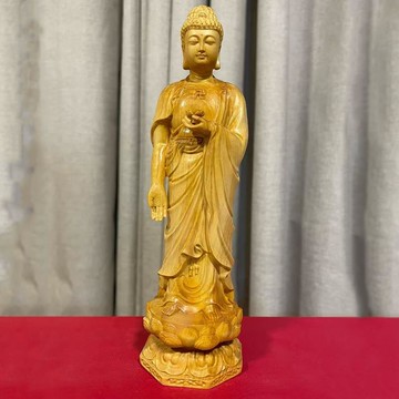 熱銷阿彌陀佛木雕佛像擺件實木雕刻釋迦牟尼佛祖黃楊木站立款供奉擺設