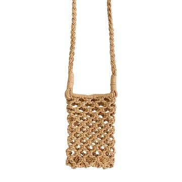 DAYA 輕夏日度假風手工編織手機包/鏤空包 編織棉繩 堅固耐拉扯 多用途  1個  12 x 2.4 x 77cm 袋內10 x 3 x 15.5cm