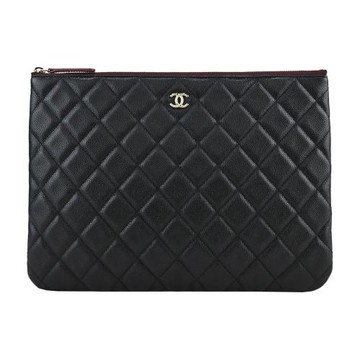 CHANEL經典菱格荔枝小羊皮手拿包(中/黑)