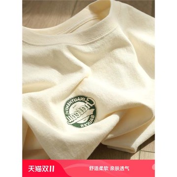 品牌折扣 日系復古純棉短袖t恤男女同款夏季oversize小眾寬松上衣