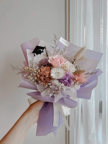 Journee夢幻紫粉永生玫瑰畢業花束乾燥花束 情人節花束求婚生日