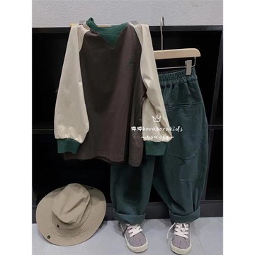 波拉bora韓國童裝男童拼色衛衣2025春秋新款兒童長袖T恤洋氣上衣