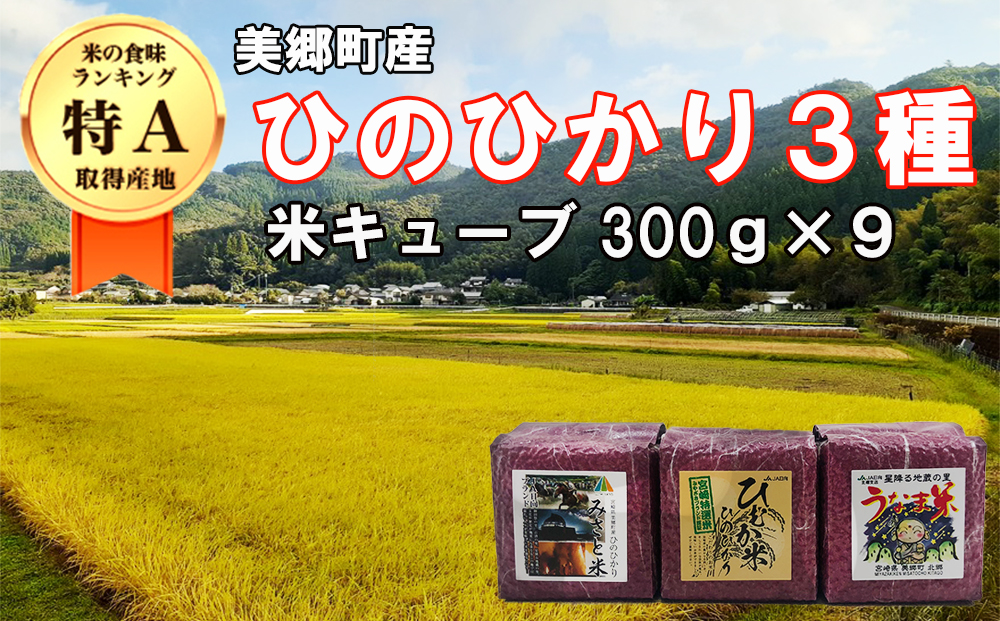  美郷町産 ひのひかり ３種　米 キューブ９個セット