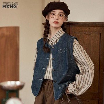 🌷台灣出貨🌷日系復古牛仔馬甲背心外套女春秋2025新款外搭疊穿襯衫坎肩馬夾 寬鬆外套 衣服 女裝 冬天 長袖上衣