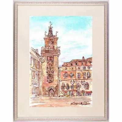 ポルトガル 絵画 風景画 水彩画 石井清 「コインブラの塔」額付き 通販