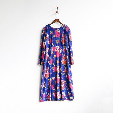 【蛋植物古著】鮮明油彩絨面印花古著洋裝
