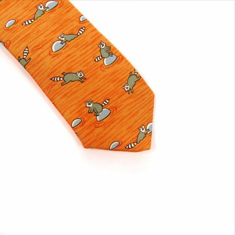 メーカー直売所 HERMES【エルメス】 アライグマ柄 メンズ シルク ネクタイ 小物