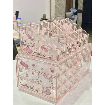 小紅書ellokitty收納盒kt貓抽屜化妝收納箱可愛桌麵置物架