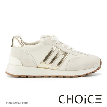 CHOiCE 異材質拼接復古綁帶平底休閒鞋 金色 #38876