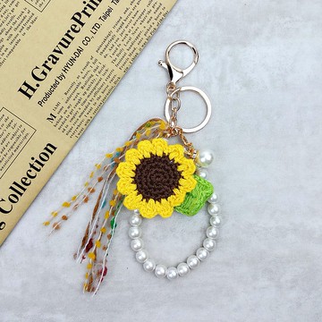 手鈎花匙扣吊飾  向日葵匙扣 禮物  鑰匙圈 向日笑掛飾
