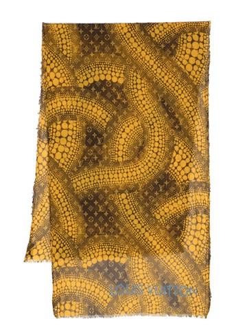 Louis Vuitton Pre-Owned - x Yayoi Kusama polka dot frayed scarf - women - Cotton - One Size - Orange