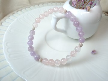 手鍊 珠串設計 925銀+粉水晶+紫水晶/粉紫雙色手鍊