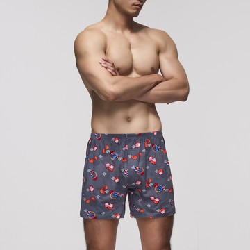 DADADO-新春賀喜 M-3L印花四角男內褲(灰) 天然絲光棉-吸濕排汗-GHQ405GY