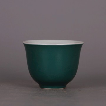大清御膳房款深綠釉杯子功夫杯 廠貨庫存手工瓷家居日用裝飾擺件
