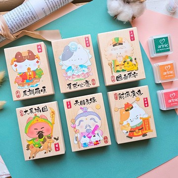 【 Micia 美日手藝館 】彩色楓木印章-貓咪神來也 6入組 P472