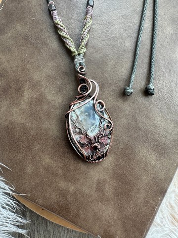 WW386 民族風 全手工繞純銅線 wire wrap 生命之樹水草瑪瑙吊咀