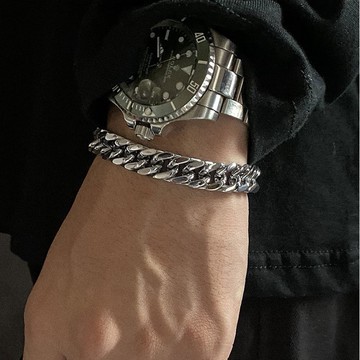【20ss_select】單扣粗古巴手鍊 古巴手鍊 手鍊 嘻哈 街頭 男女皆可 鈦鋼 B01