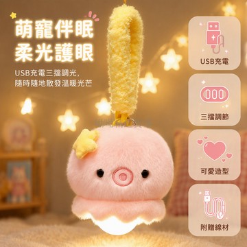 台灣出貨 USB 充電小夜燈 毛絨掛繩床頭燈 三檔亮度調節 可愛動物造型 宿舍露營便攜燈 送數據線