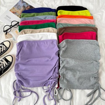 辣妹時尚百搭褶皺抽繩修身顯瘦短款抹胸背心內搭打底衫上衣女夏季